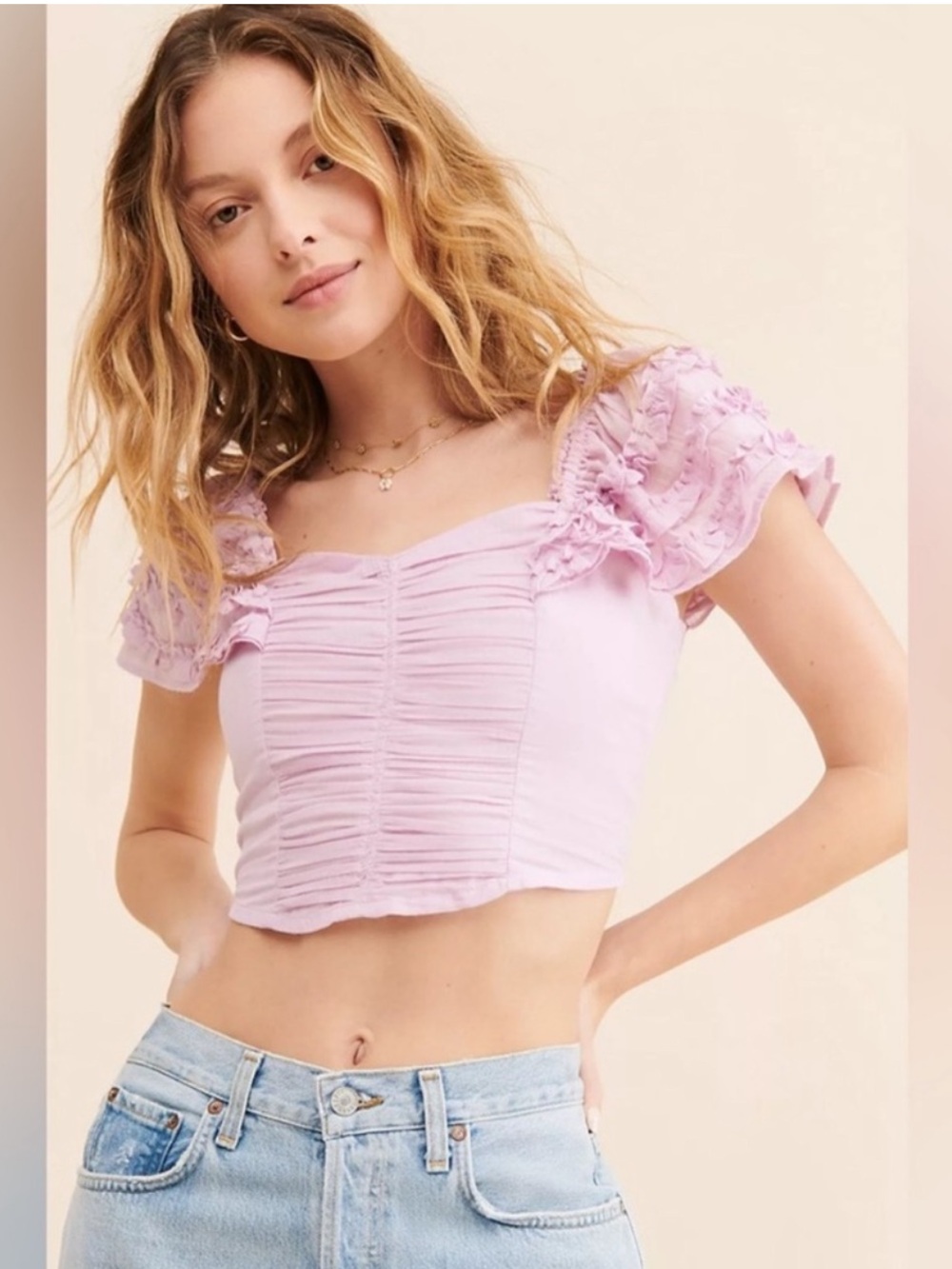 NWT Free People Thank You Very Sweetly Ruched Crop Top Blush Lilac